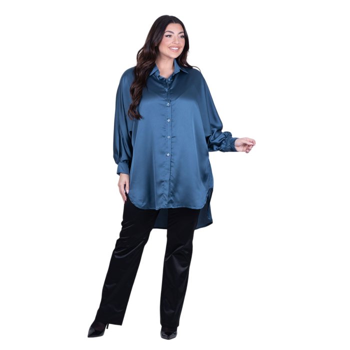 Platinum Πουκαμίσα Μπλε - Ραφ Γυναικεία Σατινέ Μακριά Ασύμμετρη All Day Free Size - 265-GU-RF