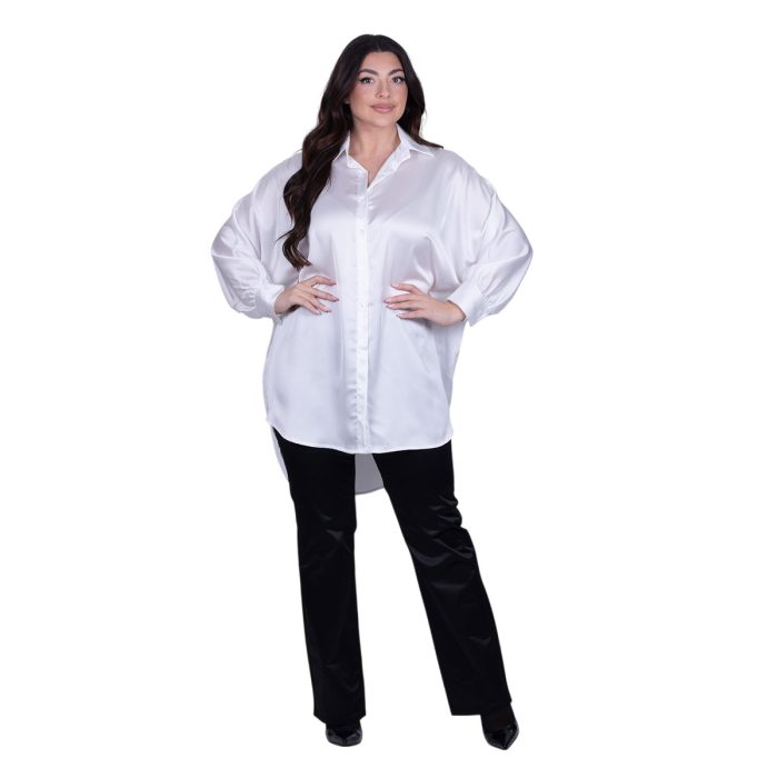 Platinum Πουκαμίσα Λευκή Γυναικεία Σατινέ Μακριά Ασύμμετρη All Day Free Size - 265-GU-W