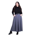 Platinum Φούστα Γκρι Γυναικεία Mακριά Klos Εβαζέ Με Ζώνη Καθημερινή - IT-3078 - Image 3