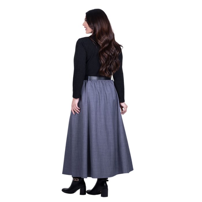 Platinum Φούστα Γκρι Γυναικεία Mακριά Klos Εβαζέ Με Ζώνη Καθημερινή Free Sze - 3078 - Image 4