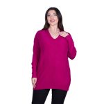 Platinum Μπλούζα Ματζέντα Γυναικεία Μακριά Με Ντεκολτέ Πλεκτή All Day Free Size - 3283-MG