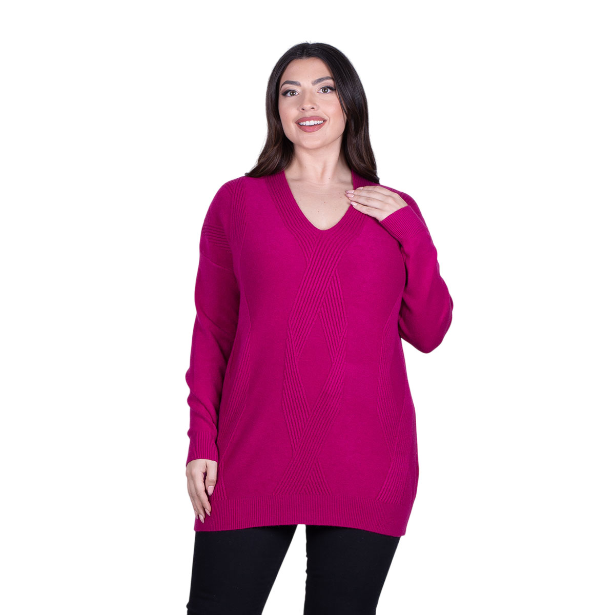 3283-MG Platinum Μπλούζα Ματζέντα Γυναικεία Μακριά Με Ντεκολτέ Πλεκτή All Day Free Size - 3283-MG - Image 1