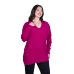 Platinum Μπλούζα Ματζέντα Γυναικεία Μακριά Με Ντεκολτέ Πλεκτή All Day Free Size - 3283-MG - Image 2