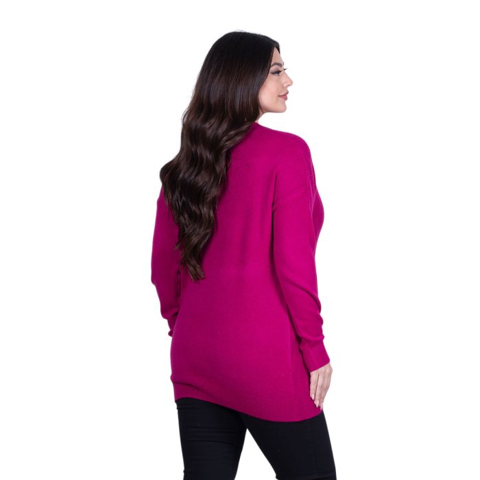 Platinum Μπλούζα Ματζέντα Γυναικεία Μακριά Με Ντεκολτέ Πλεκτή All Day Free Size - 3283-MG - Image 3