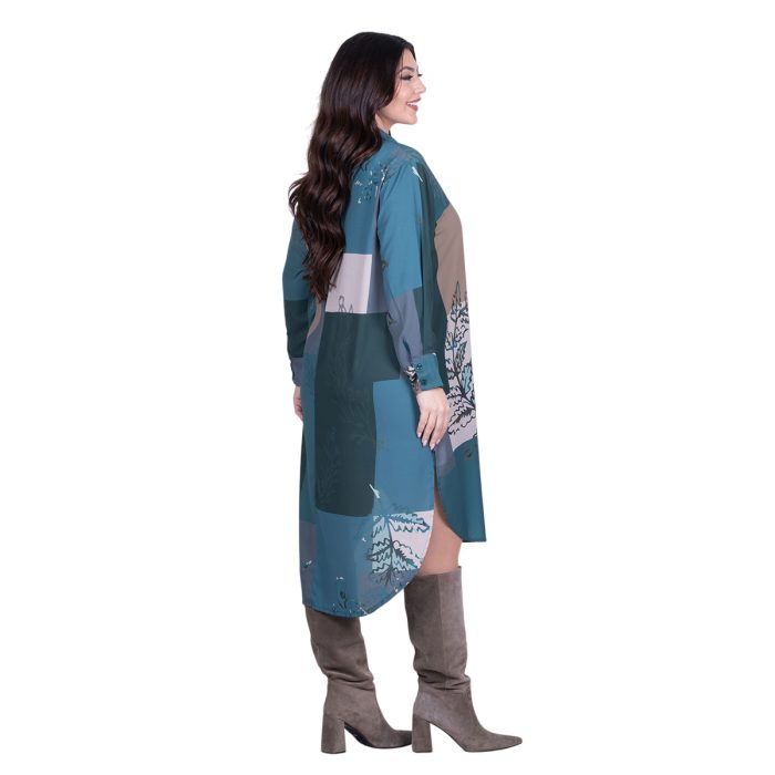 Platinum Φόρεμα - Πουκαμίσα Πετρόλ Με Σχέδια Γυναικεία Μακριά All Day Free Size - 40-5-PR - Image 4