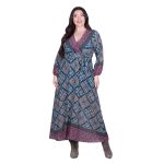 Platinum Φόρεμα Πετρόλ - Μωβ Με Εμπριμέ Γυναικείο Κρουαζέ Klos All Day Free Size -  4963-W