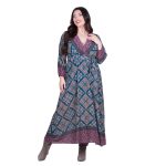 Platinum Φόρεμα Πετρόλ - Μωβ Με Εμπριμέ Γυναικείο Κρουαζέ Klos All Day Free Size -  4963-W - Image 2