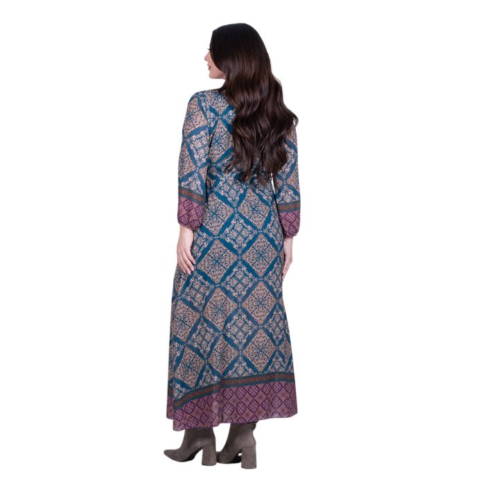 Platinum Φόρεμα Πετρόλ - Μωβ Με Εμπριμέ Γυναικείο Κρουαζέ Klos All Day Free Size -  4963-W - Image 5