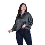 Platinum Πουκάμισο Πράσινο Γυναικείο Σατινέ Μακρύ Με Γιακά All Day Free Size - 5337-42-GR - Image 2