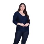 Platinum Μπλούζα Μπλε Σκούρο Γυναικεία Πλεκτή Φαρδιά Με Ντεκολτέ Casual All Day Free Size - 6266-BL