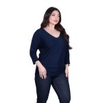 Platinum Μπλούζα Μπλε Σκούρο Γυναικεία Πλεκτή Φαρδιά Με Ντεκολτέ Casual All Day Free Size - 6266-BL - Image 2