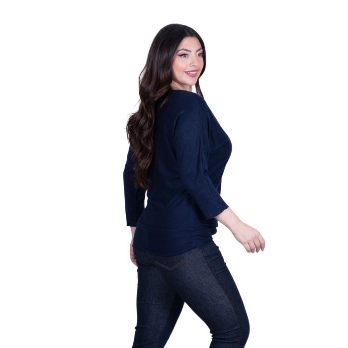 Platinum Μπλούζα Μπλε Σκούρο Γυναικεία Πλεκτή Φαρδιά Με Ντεκολτέ Casual All Day Free Size - 6266-BL - Image 3