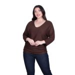 Platinum Μπλούζα Καφέ Γυναικεία Πλεκτή Φαρδιά Με Ντεκολτέ Casual All Day Free Size - 6266-BR