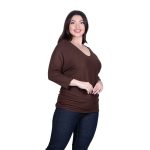 Platinum Μπλούζα Καφέ Γυναικεία Πλεκτή Φαρδιά Με Ντεκολτέ Casual All Day Free Size - 6266-BR - Image 2