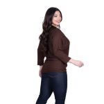 Platinum Μπλούζα Καφέ Γυναικεία Πλεκτή Φαρδιά Με Ντεκολτέ Casual All Day Free Size - 6266-BR - Image 3