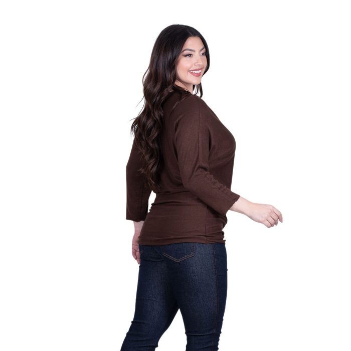 Platinum Μπλούζα Καφέ Γυναικεία Πλεκτή Φαρδιά Με Ντεκολτέ Casual All Day Free Size - 6266-BR - Image 3