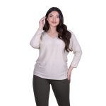 Platinum Μπλούζα Εκρού Γυναικεία Πλεκτή Φαρδιά Με Ντεκολτέ Casual All Day Free Size - 6266-EG