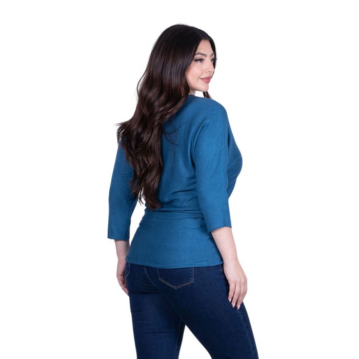 Platinum Μπλούζα Γαλάζια Γυναικεία Πλεκτή Φαρδιά Με Ντεκολτέ Casual All Day Free Size - 6266-GA - Image 3