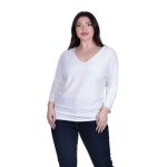 Platinum Μπλούζα Λευκή Γυναικεία Πλεκτή Φαρδιά Με Ντεκολτέ Casual All Day Free Size - 6266-W