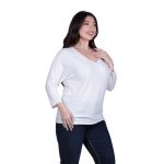 Platinum Μπλούζα Λευκή Γυναικεία Πλεκτή Φαρδιά Με Ντεκολτέ Casual All Day Free Size - 6266-W - Image 2