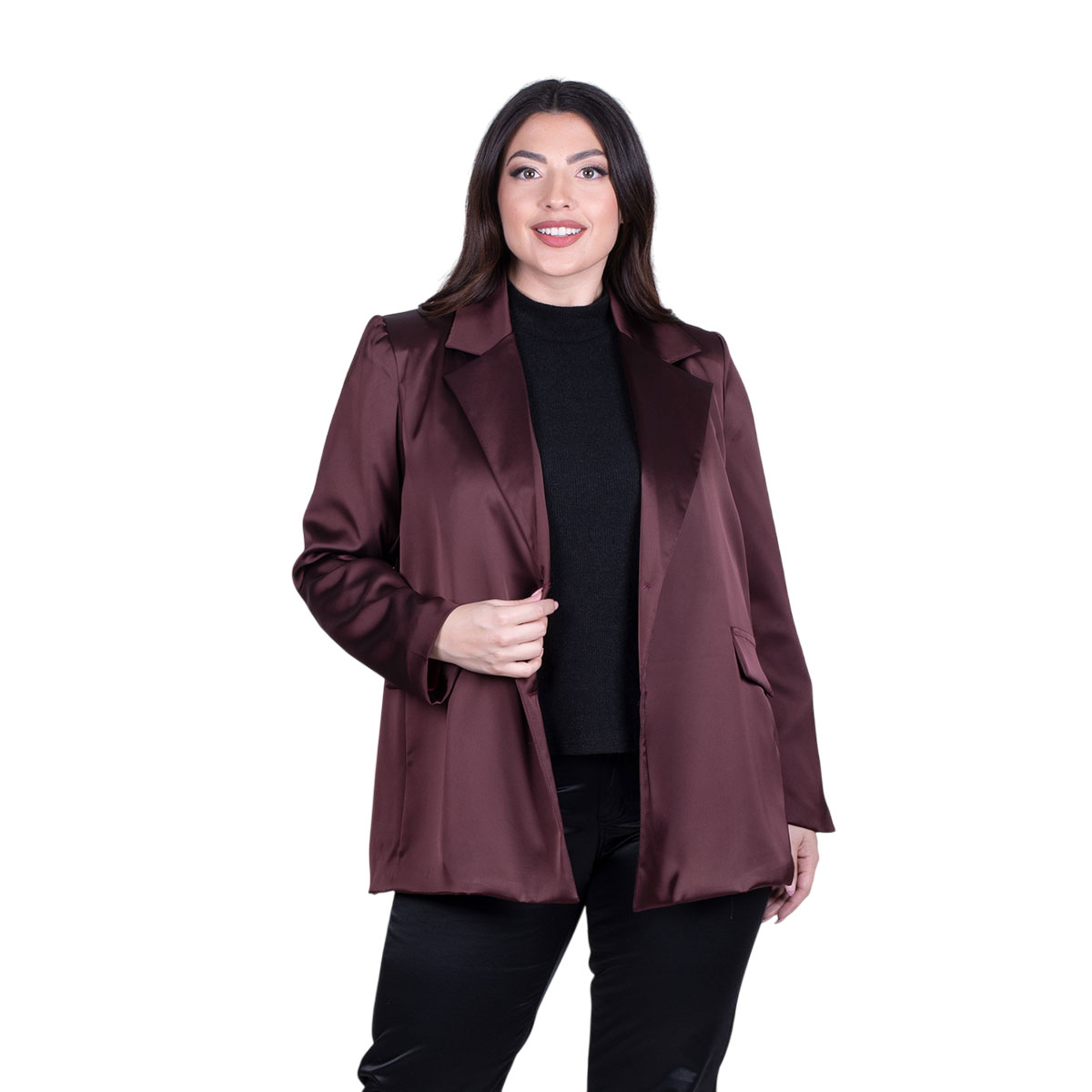 67658-DM Fairyland Moschato Σακάκι Δαμασκηνί Γυναικείο Σατινέ Με Κουμπιά All Day Free Size - 67658-DM - Image 1