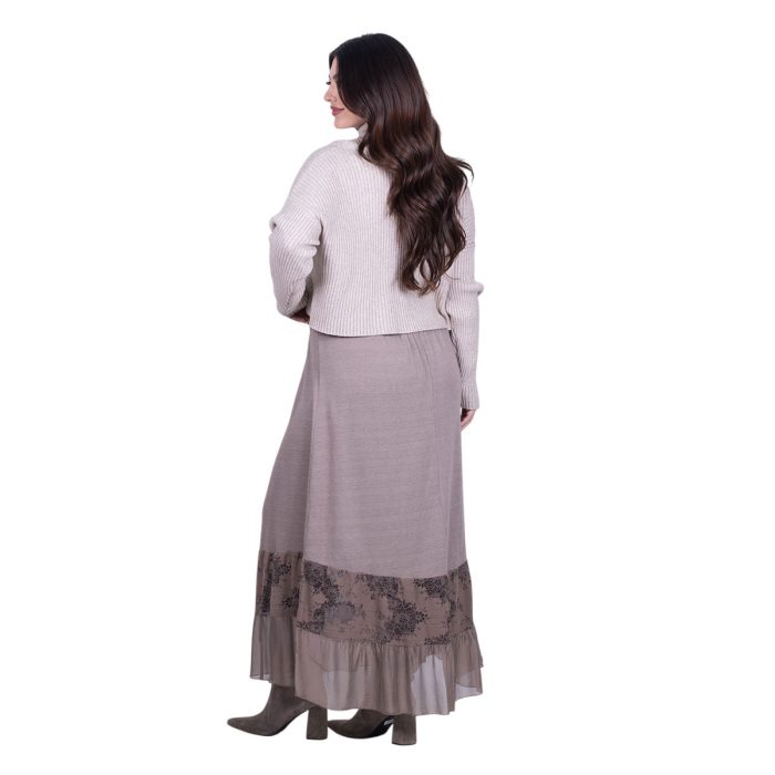 Platinum Φούστα Μόκα Γυναικεία Μακριά Με Ρομαντική Δαντέλα Καθημερινή Free Size - 8930-MG - Image 4