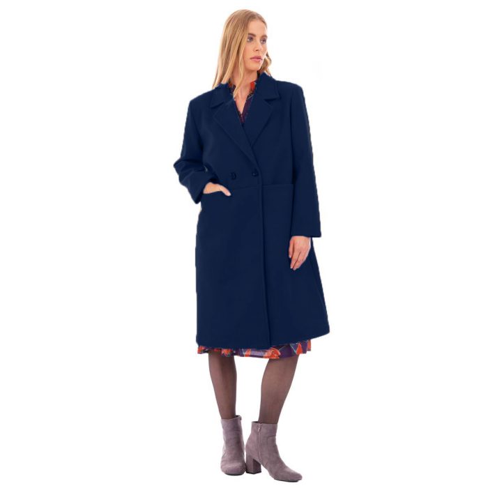 Platinum Παλτό Μπλε Γυναικείο Με Κουμπιά & Τσέπες All Day Free Size - BL-6067