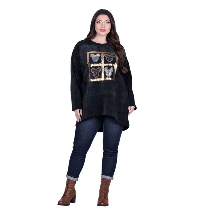 Fairyland Μπλούζα Μαύρη Γυναικεία Ασύμμετρη Velvet Με Mickey Mouse Casoual All Day Free Size - FM-2504-BC - Image 4
