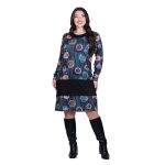 Gomore Φόρεμα Πετρολ Με Γήινα Εμπριμέ Σχέδια Γυναικείο Μidi Σε Ίσια Γραμμή - FM-3511-PR - Image 2