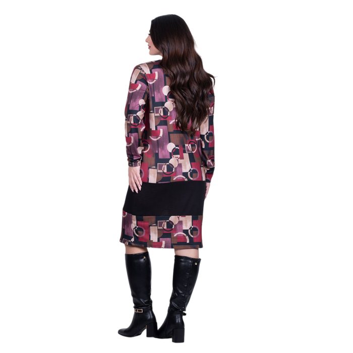 Gomore Φόρεμα Μωβ Παλ Με Γήινα Εμπριμέ Σχέδια Γυναικείο Μidi Σε Ίσια Γραμμή - FM-3511-V - Image 4