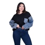 Fairyland Moschato Μπλούζα Μαύρη Με Blue Jean Γυναικεία Casual Φαρδιά Νεανική All Day Free Size - FM-43077