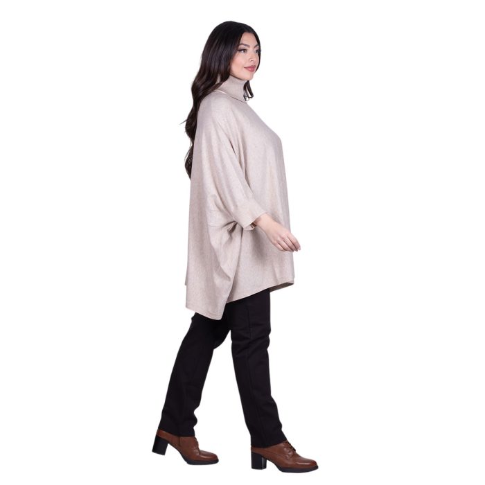 Fairyland Moschato Πόντσο - Πουλόβερ Εκρού Με Ζιβάγκο Γυναικείο Casual Φαρδύ All Day Free Size - FM-5016-EG - Image 3