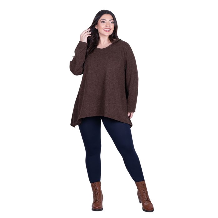Fairyland Moschato Μπλούζα Καφέ Γυναικεία Κλος Με Ασυμμετρία Καθημερινή Free Size - FM-705-BR - Image 4