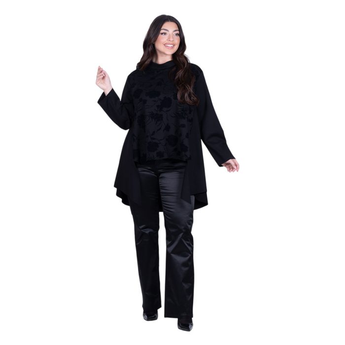 Fairyland Μπλούζα Μαύρη Γυναικεία Ασύμμετρη Με Σχέδια All Day Free Size - FM-8215-BCF - Image 2