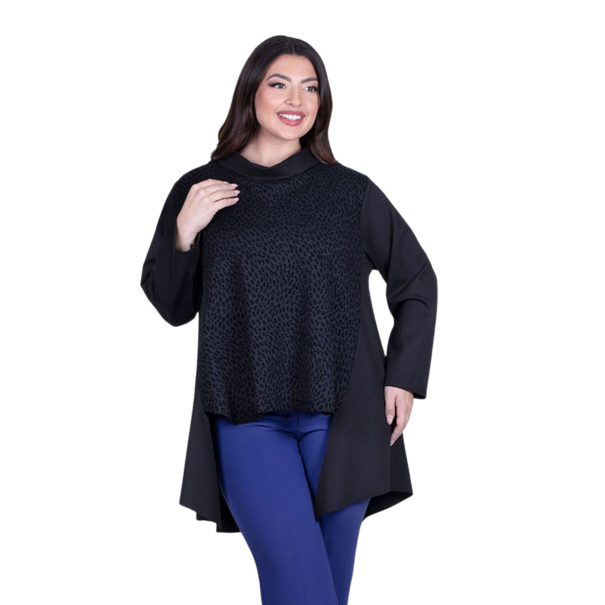 Fairyland Μπλούζα Μαύρη Γυναικεία Ασύμμετρη Με Animal Σχέδια All Day Free Size - FM-8215-BC