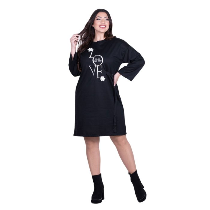 Fairyland Φόρεμα Μαύρο Γυναικείο Midi Σε Ίσια Casual All Day Free Size ''Love'' - FM-8219-BC