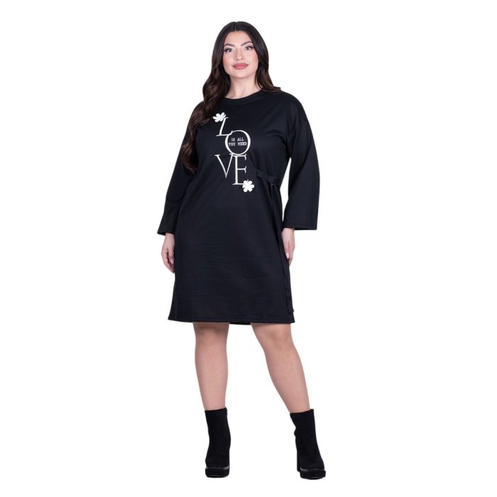 Fairyland Φόρεμα Μαύρο Γυναικείο Midi Σε Ίσια Casual All Day Free Size ''Love'' - FM-8219-BC - Image 2