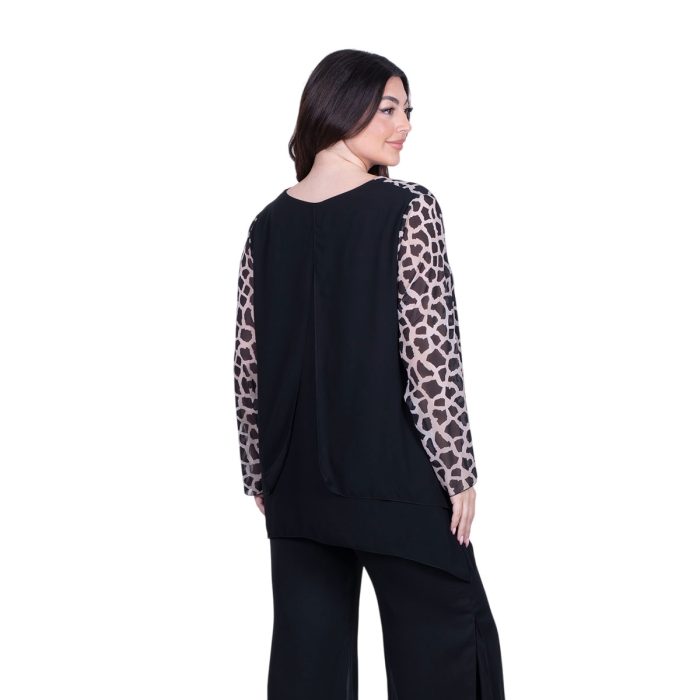 Fairyland Μπλούζα Μαύρη Με Εκρού Σχέδια Γυναικεία Με Μύτες All Day Free Size - FM-8495-BC - Image 4