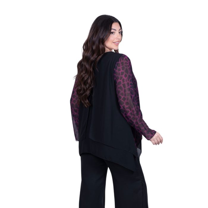 Fairyland Μπλούζα Μαύρη Με Ματζέντα Σχέδια Γυναικεία Με Μύτες All Day Free Size - FM-8495-MG - Image 4
