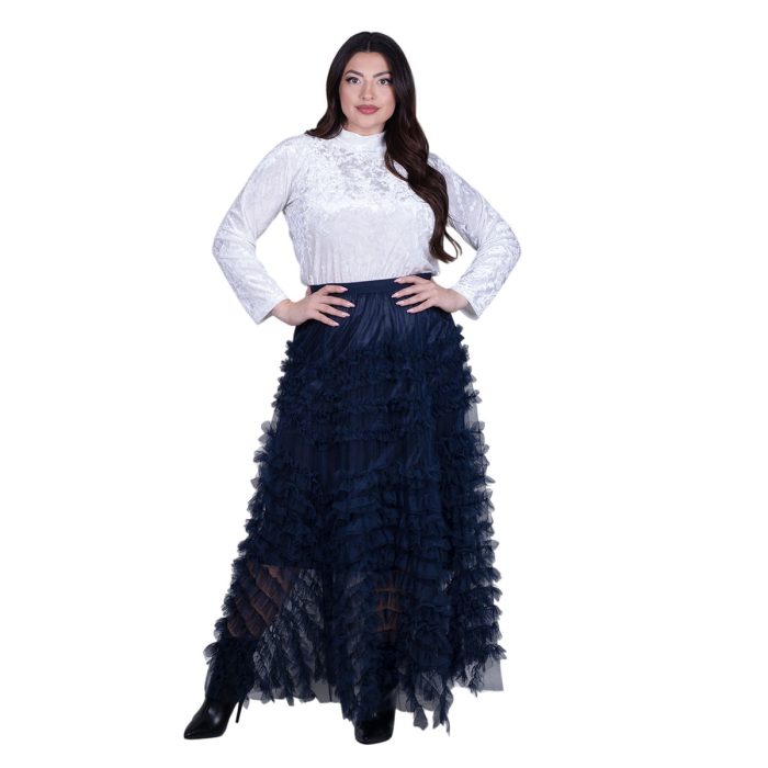 Platinum Φούστα Μπλε Γυναικεία Τούλινη Με Φρου - Φρου Εβαζέ Girly Μaxi All Day Free Size - FM-854-BL