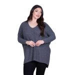 Fairyland Πουλόβερ Γκρι Γυναικείο Πλεκτό Ασύμμετρο Casual Με Nτεκολτέ All Day Free Size -FM-886-G
