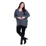 Fairyland Πουλόβερ Γκρι Γυναικείο Πλεκτό Ασύμμετρο Casual Με Nτεκολτέ All Day Free Size -FM-886-G - Image 2