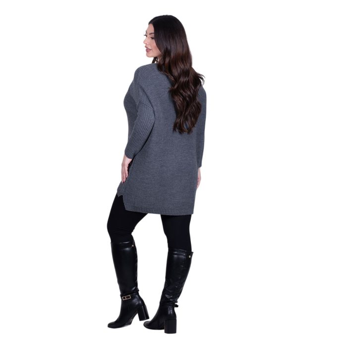 Fairyland Πουλόβερ Γκρι Γυναικείο Πλεκτό Ασύμμετρο Casual Με Nτεκολτέ All Day Free Size -FM-886-G - Image 4