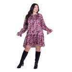 Platinum Φόρεμα Ροζ Με Μαύρα Εμπριμέ Σχέδια Γυναικείο Νεανικό Εβαζέ All Day Free Size - FS-117-KC