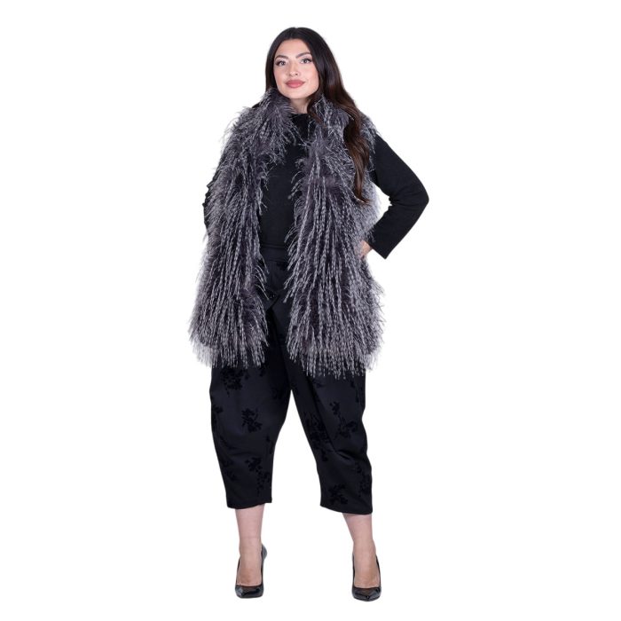 Fairyland Moschato Γιλέκο Γκρι Με Λευκό Γυναικείο Γούνινο Οικολογικό Χνουδωτό Casual All Day - FS-1310