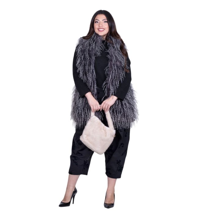 Fairyland Moschato Γιλέκο Γκρι Με Λευκό Γυναικείο Γούνινο Οικολογικό Χνουδωτό Casual All Day - FS-1310 - Image 3