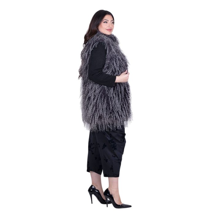 Fairyland Moschato Γιλέκο Γκρι Με Λευκό Γυναικείο Γούνινο Οικολογικό Χνουδωτό Casual All Day - FS-1310 - Image 4