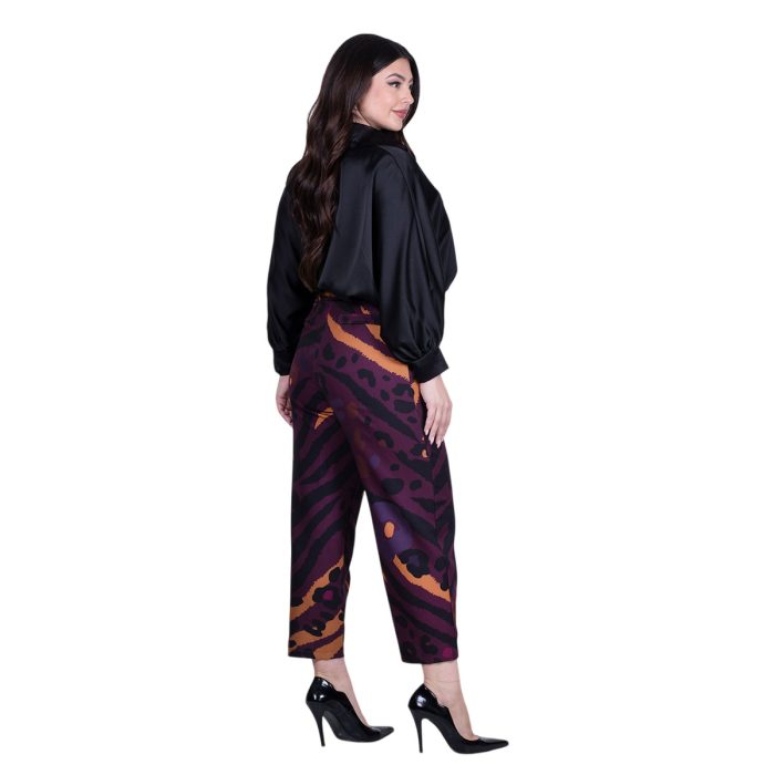 Platinum Παντελόνι Μωβ - Δαμασκηνί Με Γήινα Animal Prtnt Γυναικείο All Day -  FS-256-G - Image 4