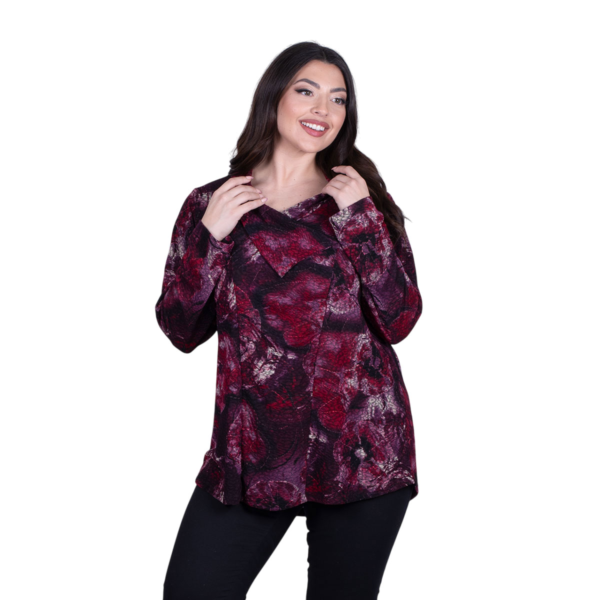 GM-14952-GE Gomore Μπλούζα Γκρενά Γυναικεία Ανάγλυφη Με Γιακά Μακρυμάνικη All Day - GM-14952-GE - Image 1