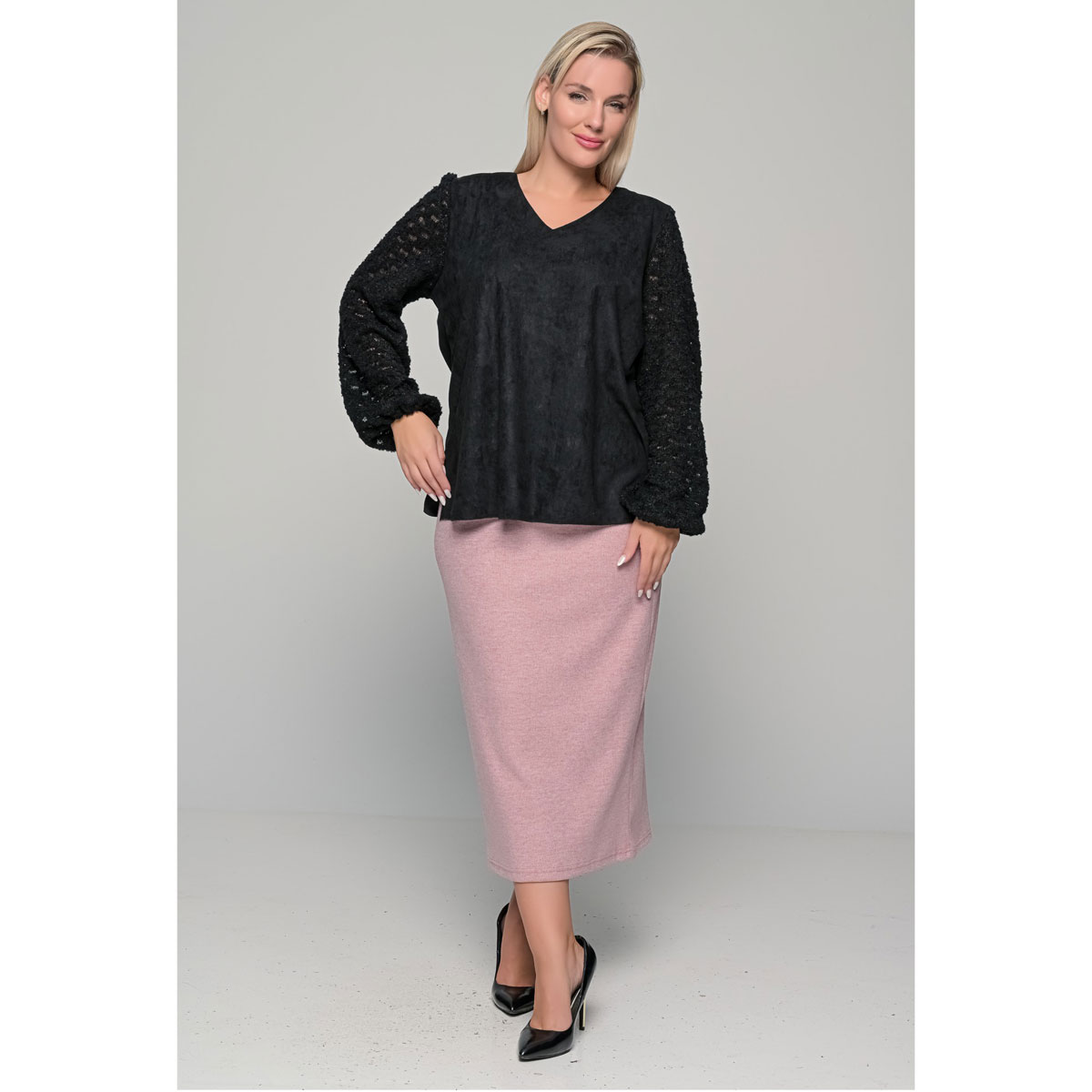 GM-24709-R Gomore Φούστα Ροζ Γυναικεία Πλεκτή Μακριά Κλασσική Σε Ίσια Γραμμή All Day - GM-24709-R - Image 1